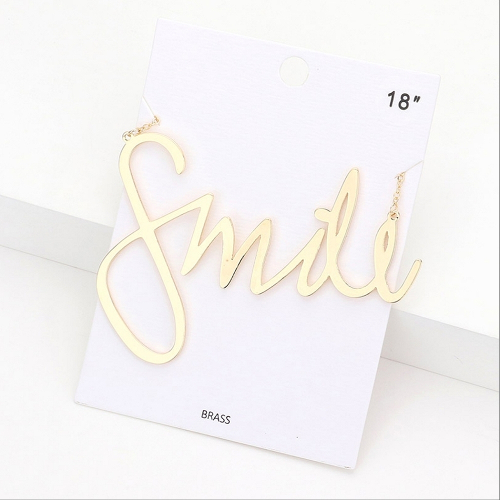 Gold SMILE Word Pendant Statement Necklace Jewelry